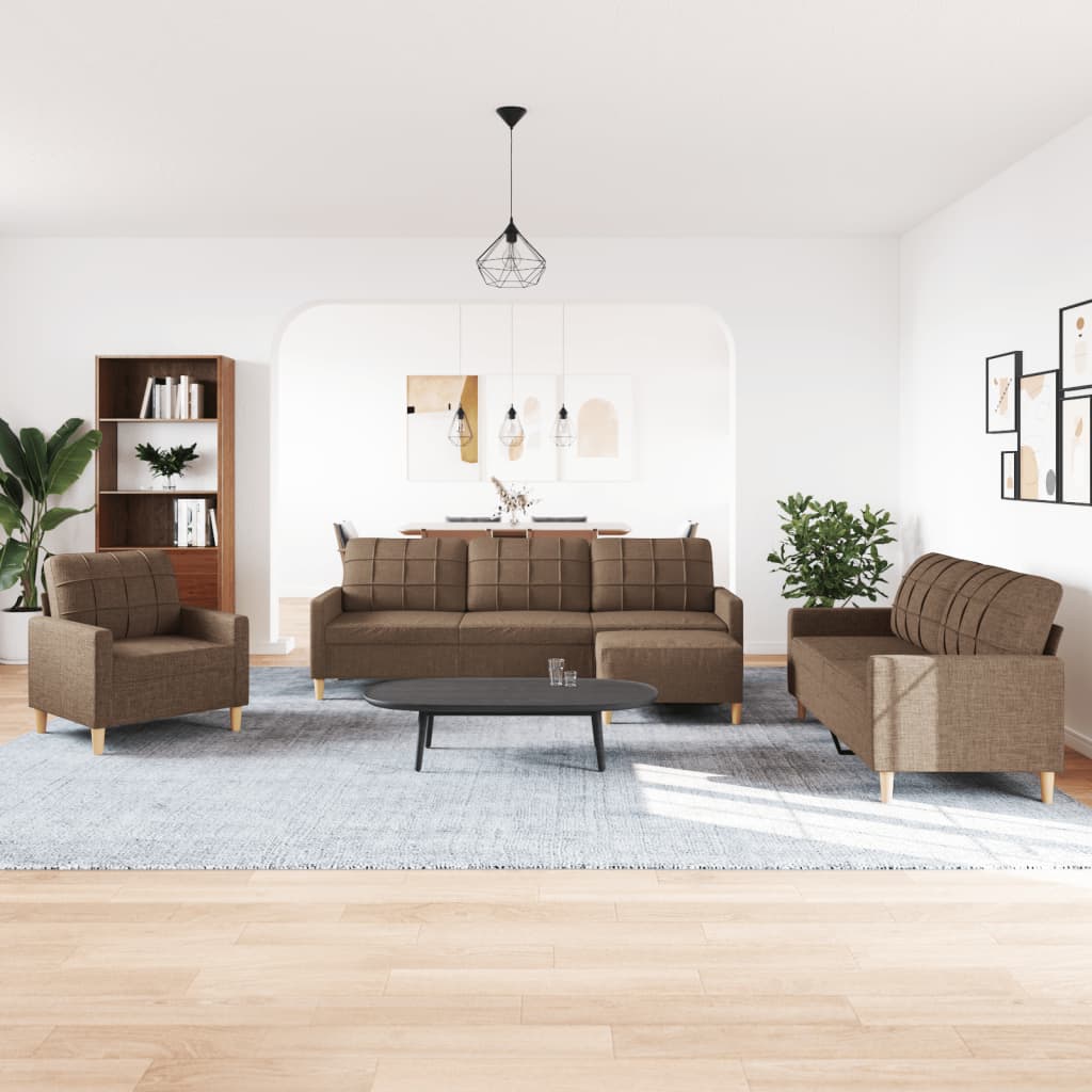 4 pcs conjunto de sofás com apoio para pés tecido castanho