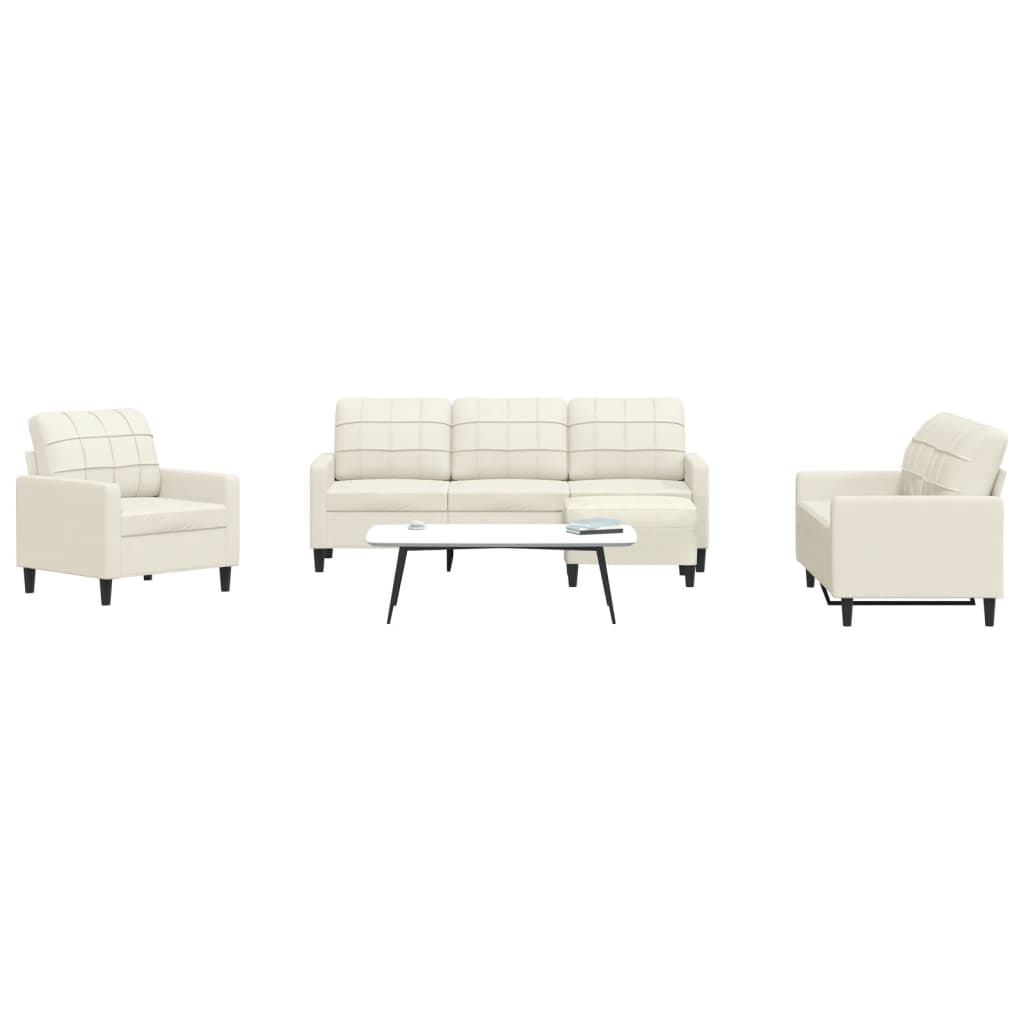 4 pcs conjunto de sofás com almofadões veludo cor creme
