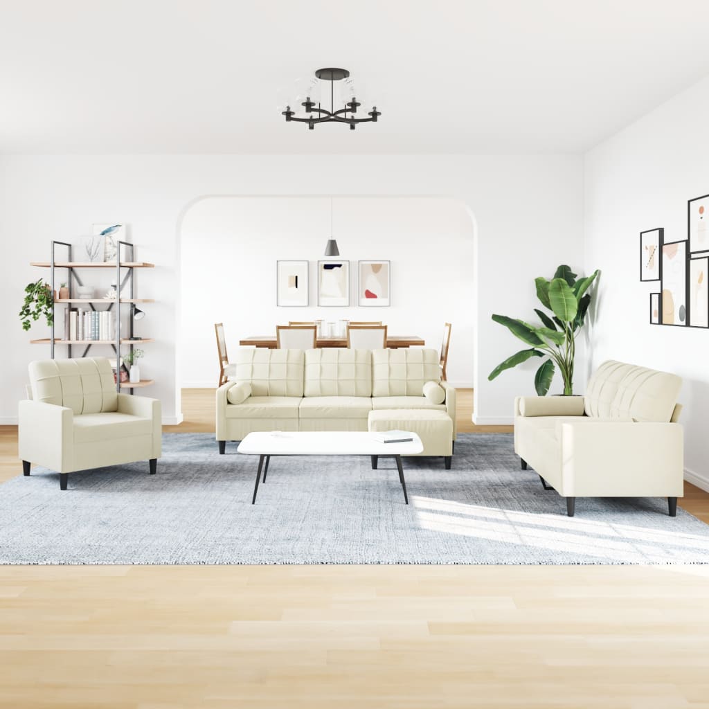 4 pcs conjunto de sofás com almofadões e rolos veludo creme