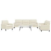 3 pcs conjunto de sofás com almofadões veludo cor creme