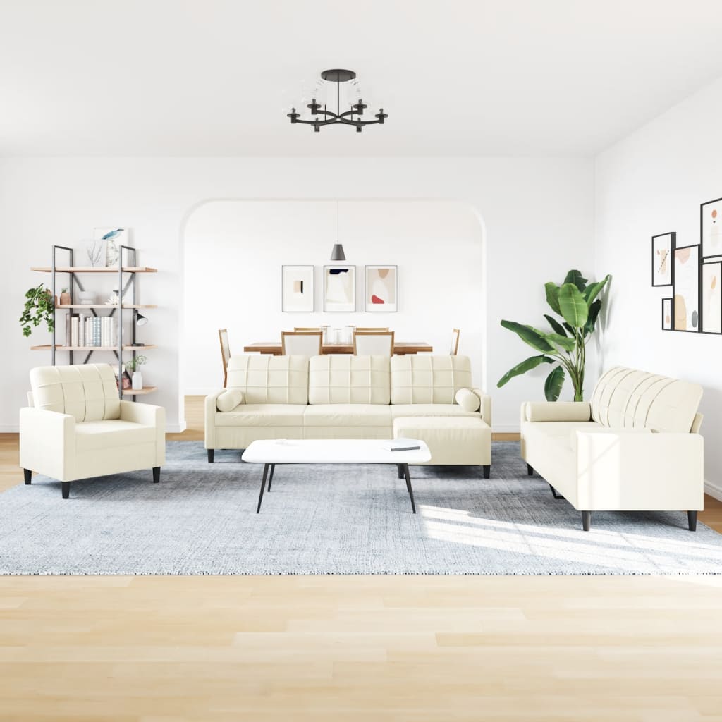 4 pcs conjunto de sofás com almofadões e rolos veludo creme