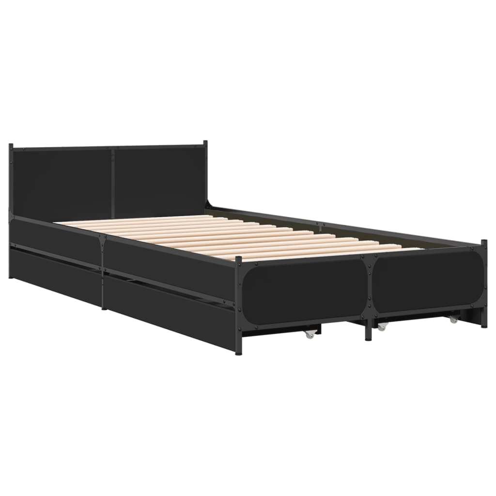 Estrutura cama c/ gavetas 75x190 cm derivados de madeira preto