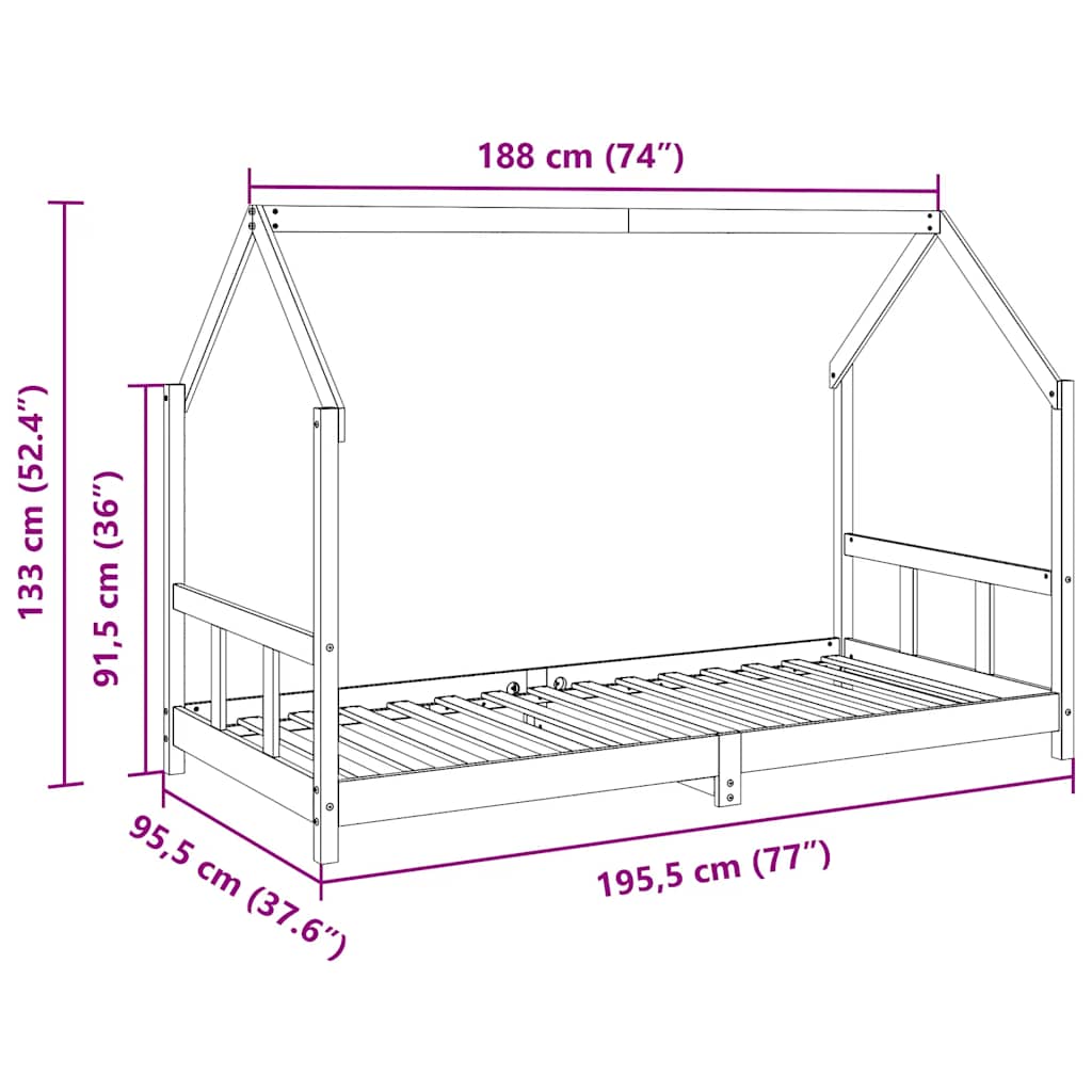 Estrutura de cama para crianças 90x190 cm pinho maciço