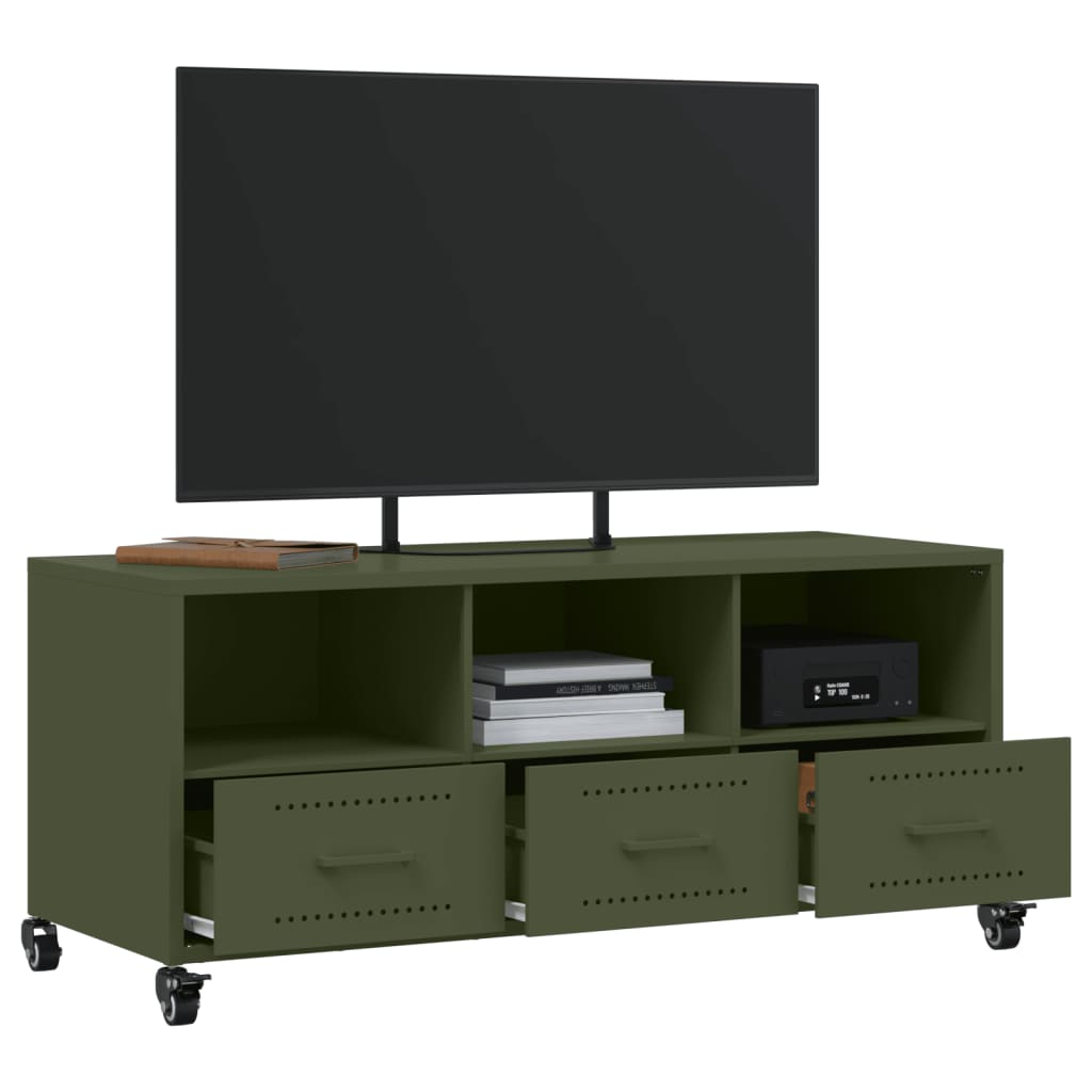 Móvel de TV 100,5x39x43,5 cm aço verde-azeitona