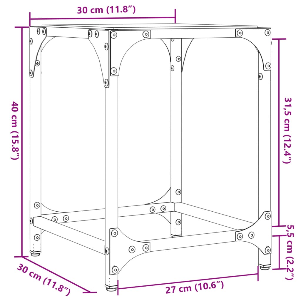 Mesas de centro c/ topo vidro transparente 2 pcs 30x30x40cm aço