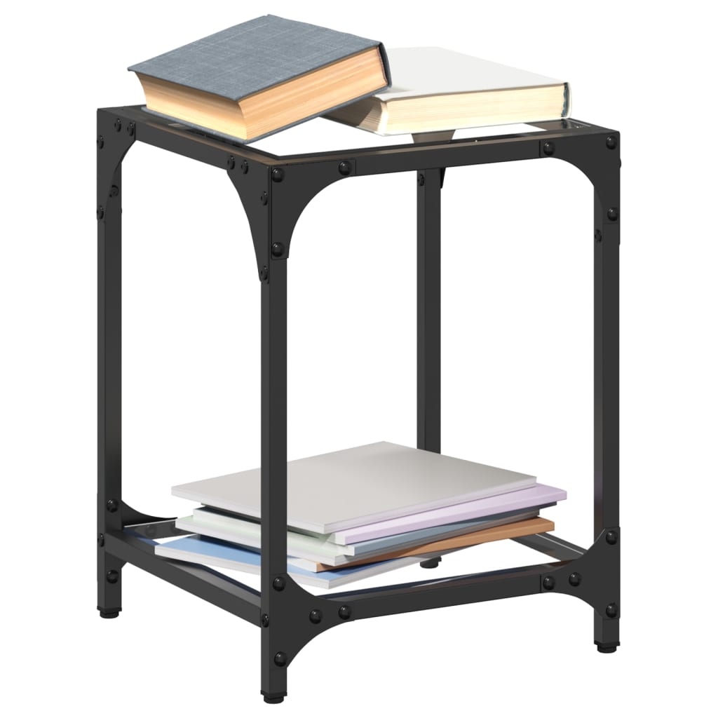 Mesa de centro c/ topo em vidro transparente 30x30x40 cm aço