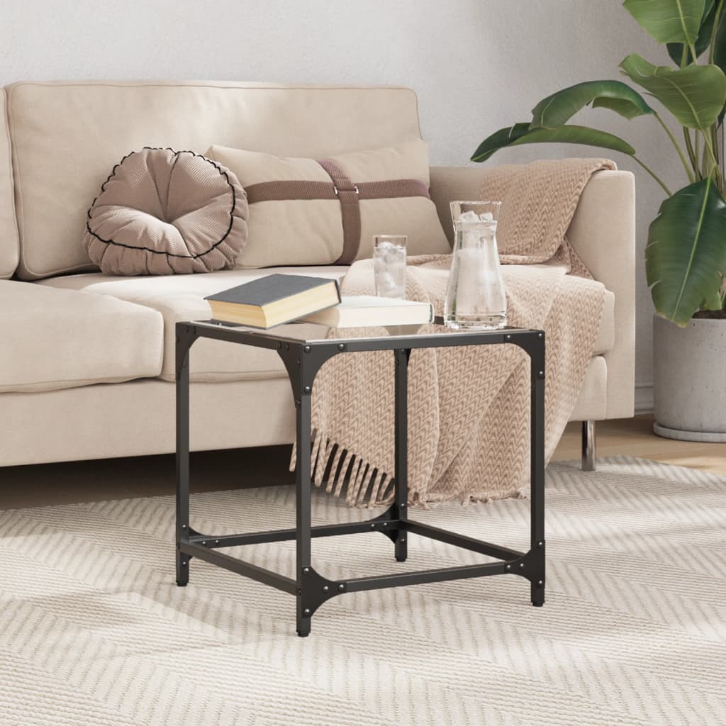 Mesa de centro c/ topo em vidro transparente 40x40x40 cm aço