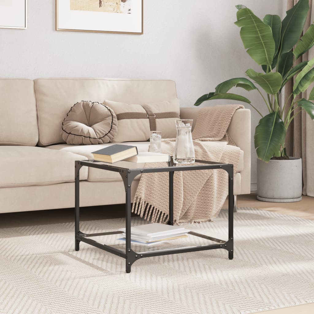 Mesa de centro c/ topo em vidro transparente 50x50x40 cm aço