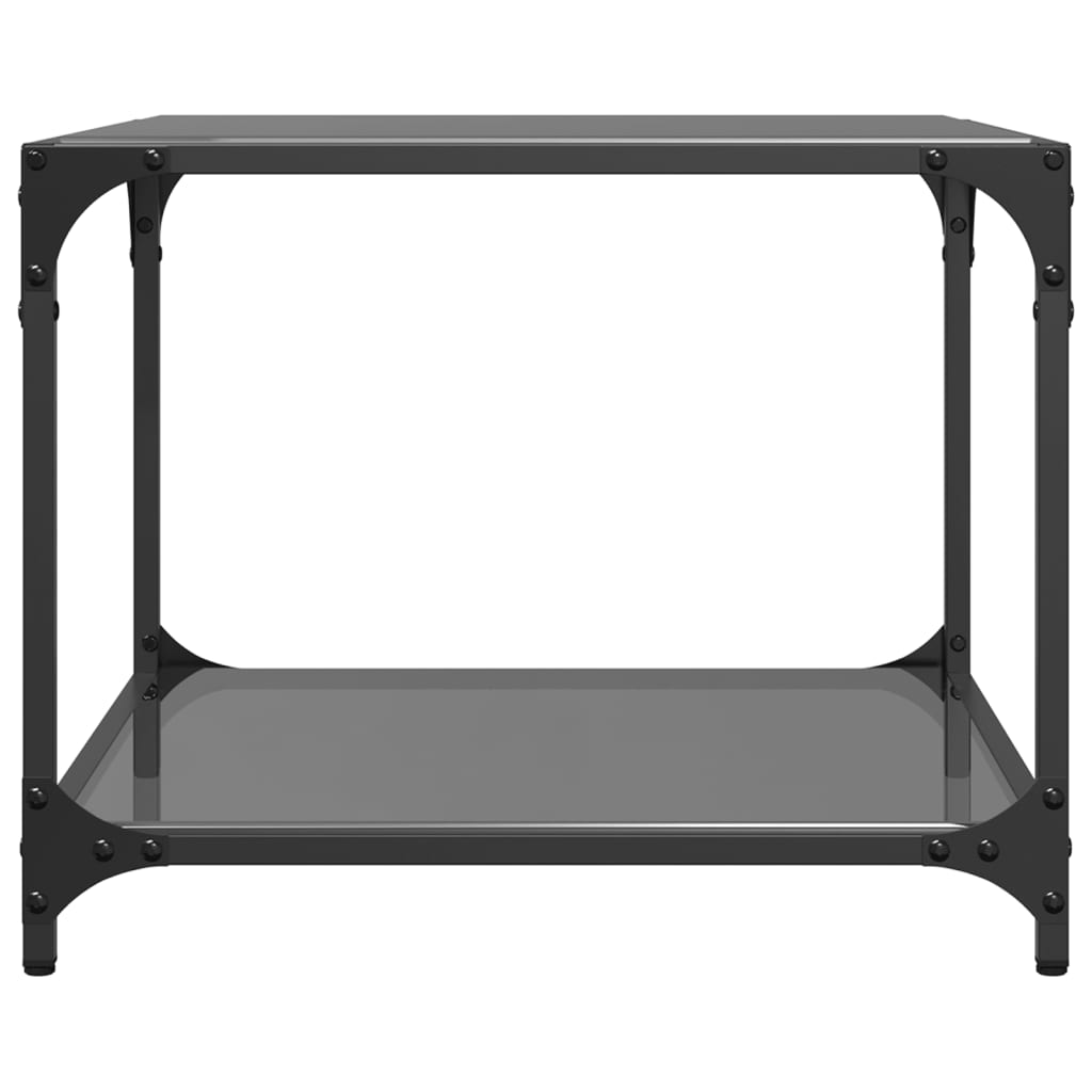 Mesa de centro com topo em vidro preto 50x50x40 cm aço