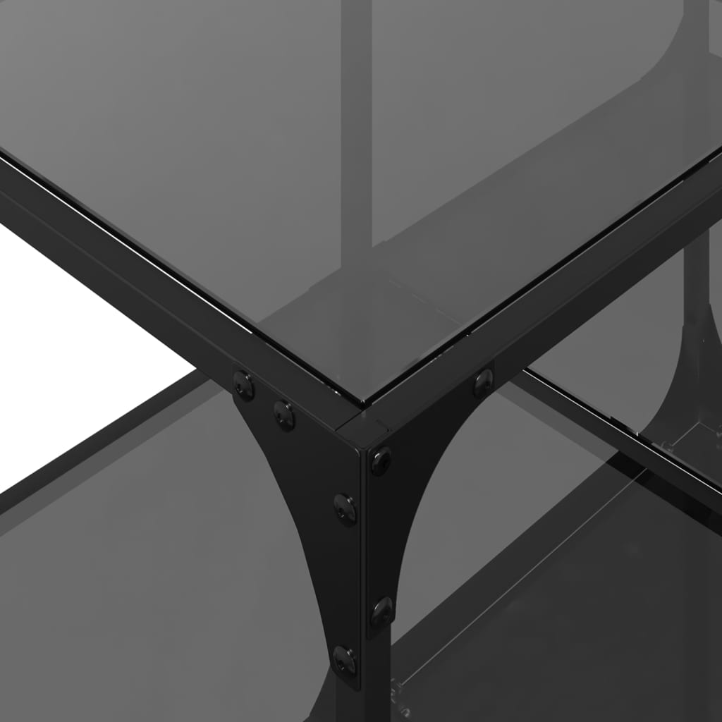 Mesa de centro com topo em vidro preto 78,5x40x40 cm aço