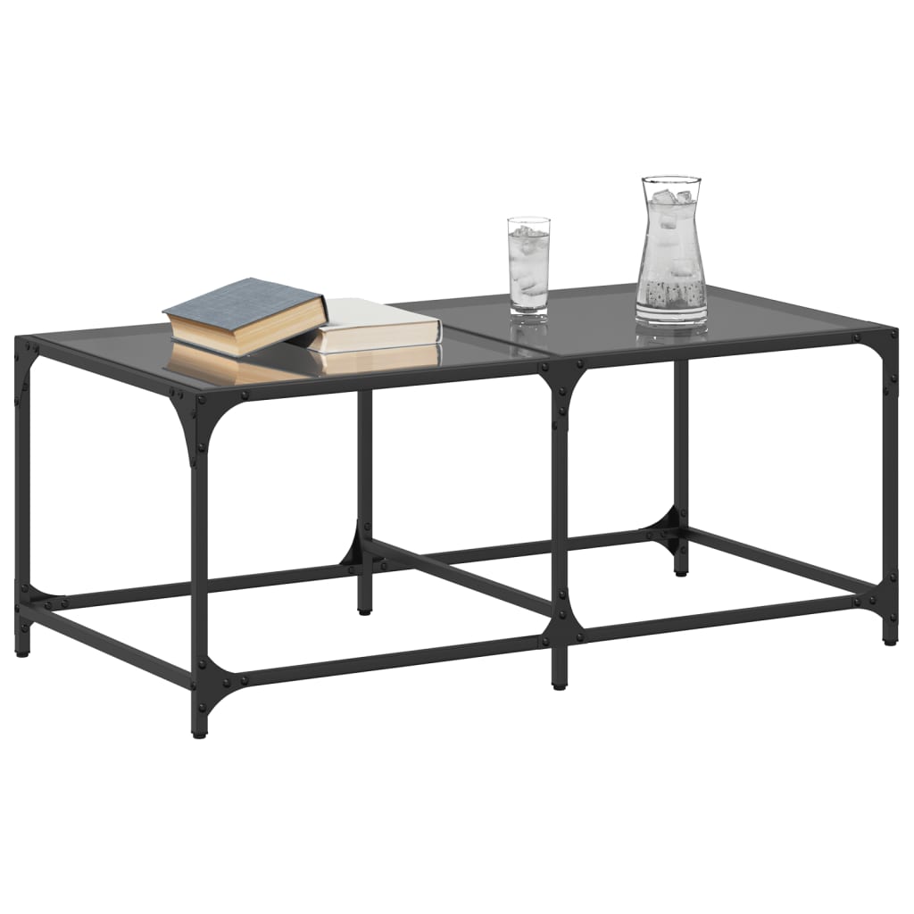 Mesa de centro com topo em vidro preto 98,5x50x40 cm aço