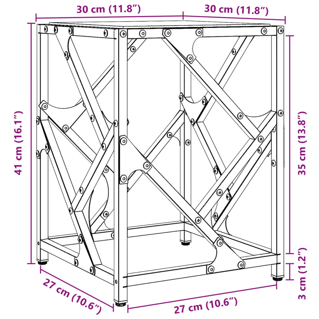 Mesa de centro c/ topo em vidro transparente 30x30x41 cm aço