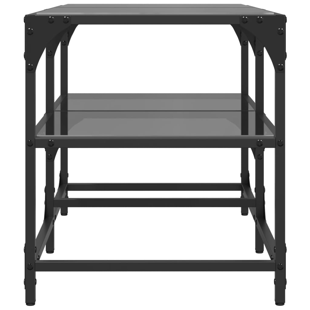 Mesa de centro com topo em vidro preto 78,5x40x45 cm aço