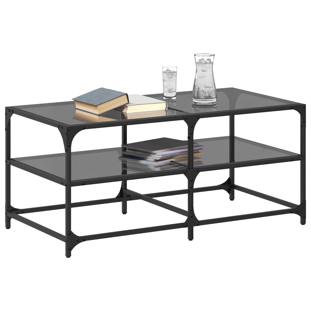 Mesa de centro com topo em vidro preto 98,5x50x45 cm aço