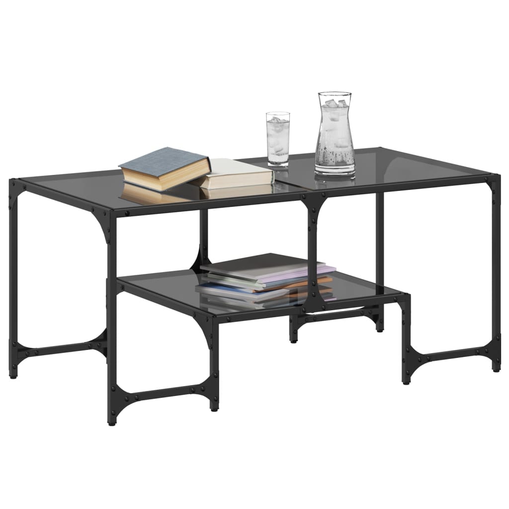 Mesa de centro com topo em vidro preto 98,5x50x45 cm aço