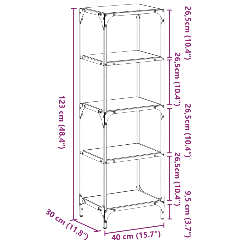 Unidade prateleiras c/ tampo vidro transparente 40x30x123cm aço