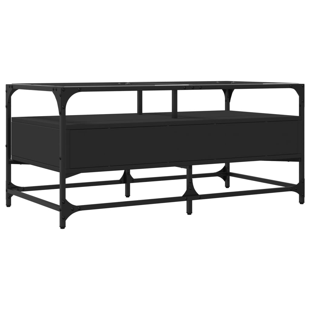 Mesa de centro com topo em vidro preto 98,5x50x45 cm aço