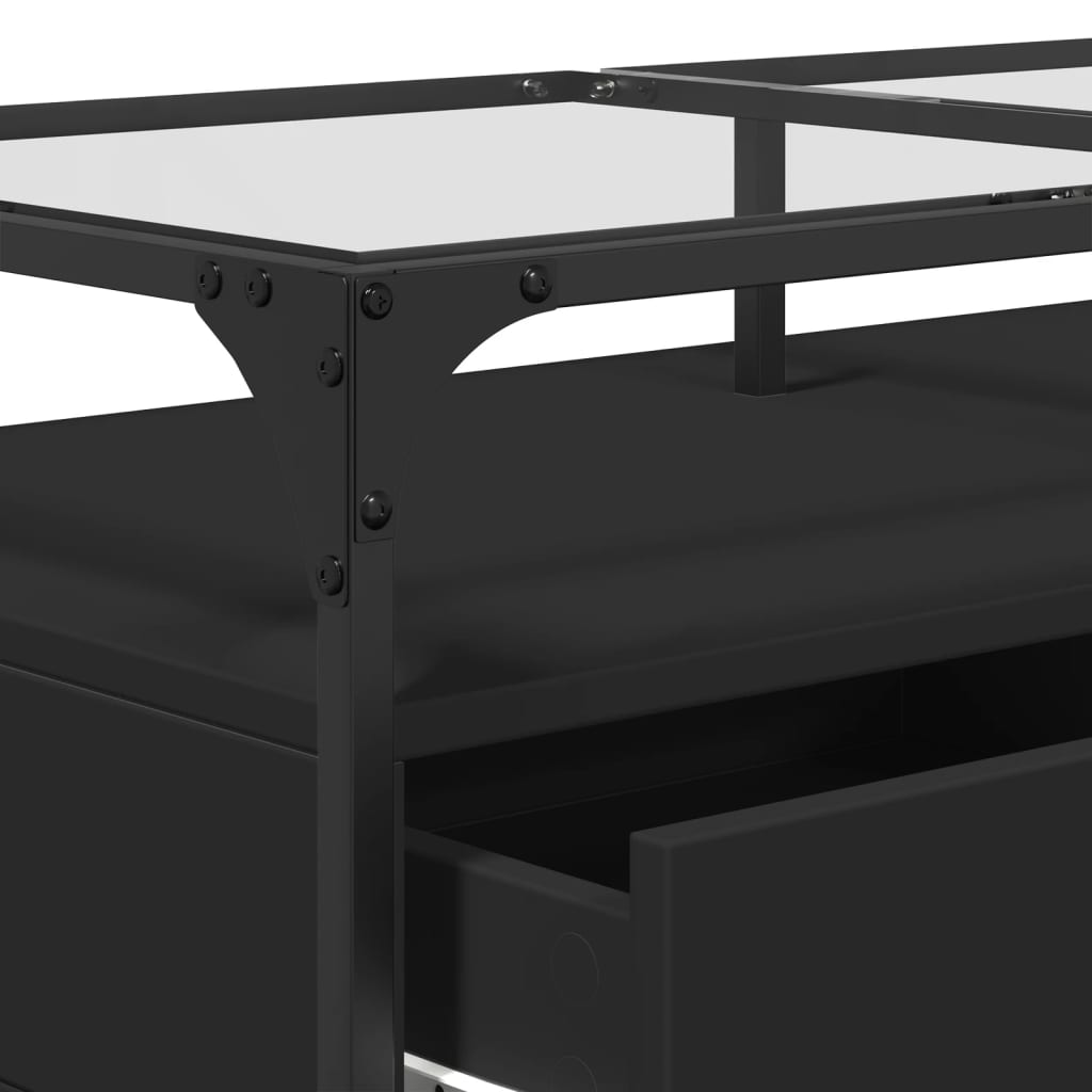 Mesa de centro com topo em vidro preto 98,5x50x45 cm aço