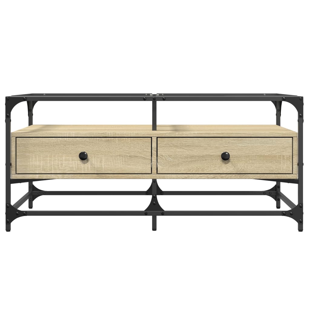 Mesa de centro c/topo de vidro 98,5x50x45cm carvalho sonoma aço