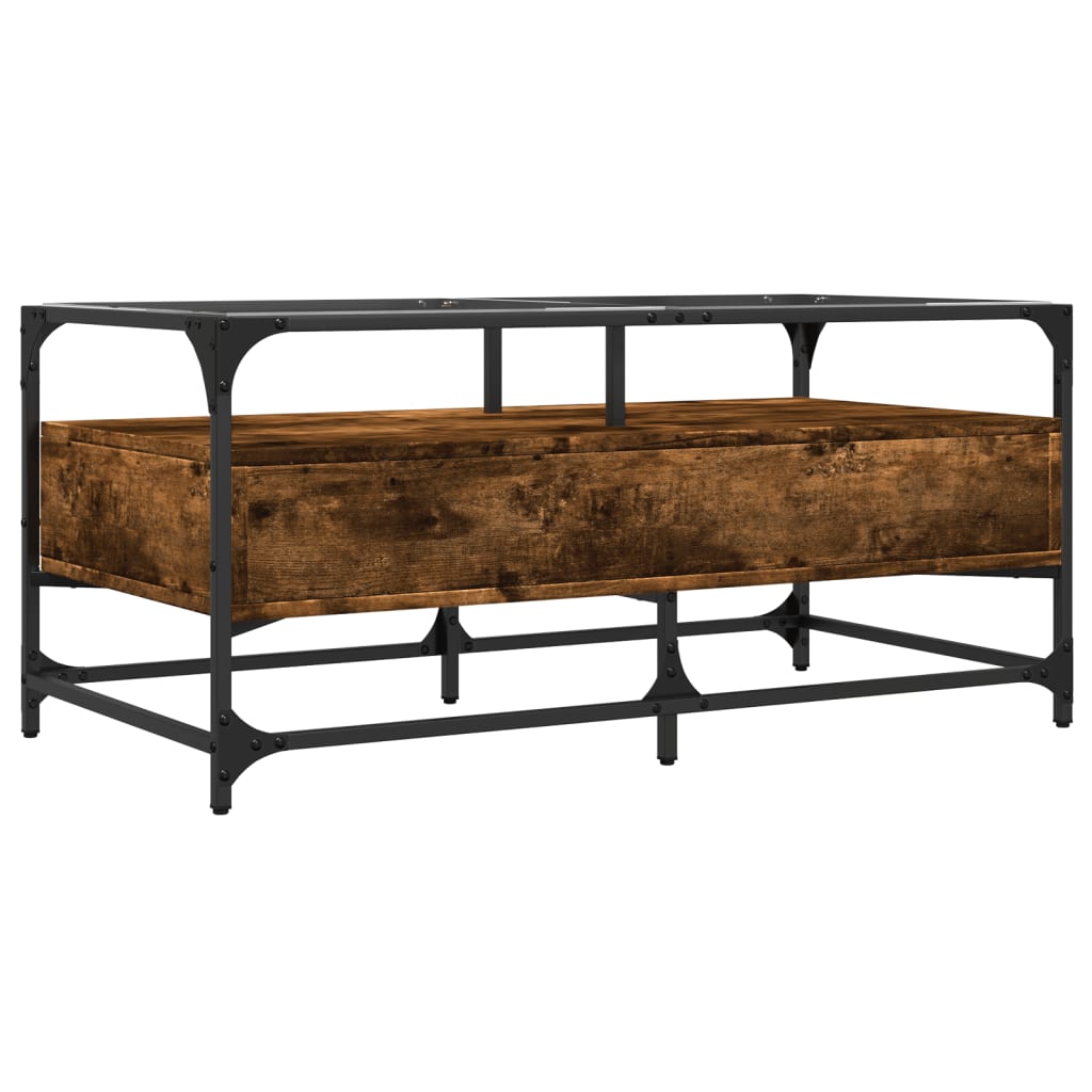 Mesa de centro c/topo de vidro 98,5x50x45cm carvalho fumado aço
