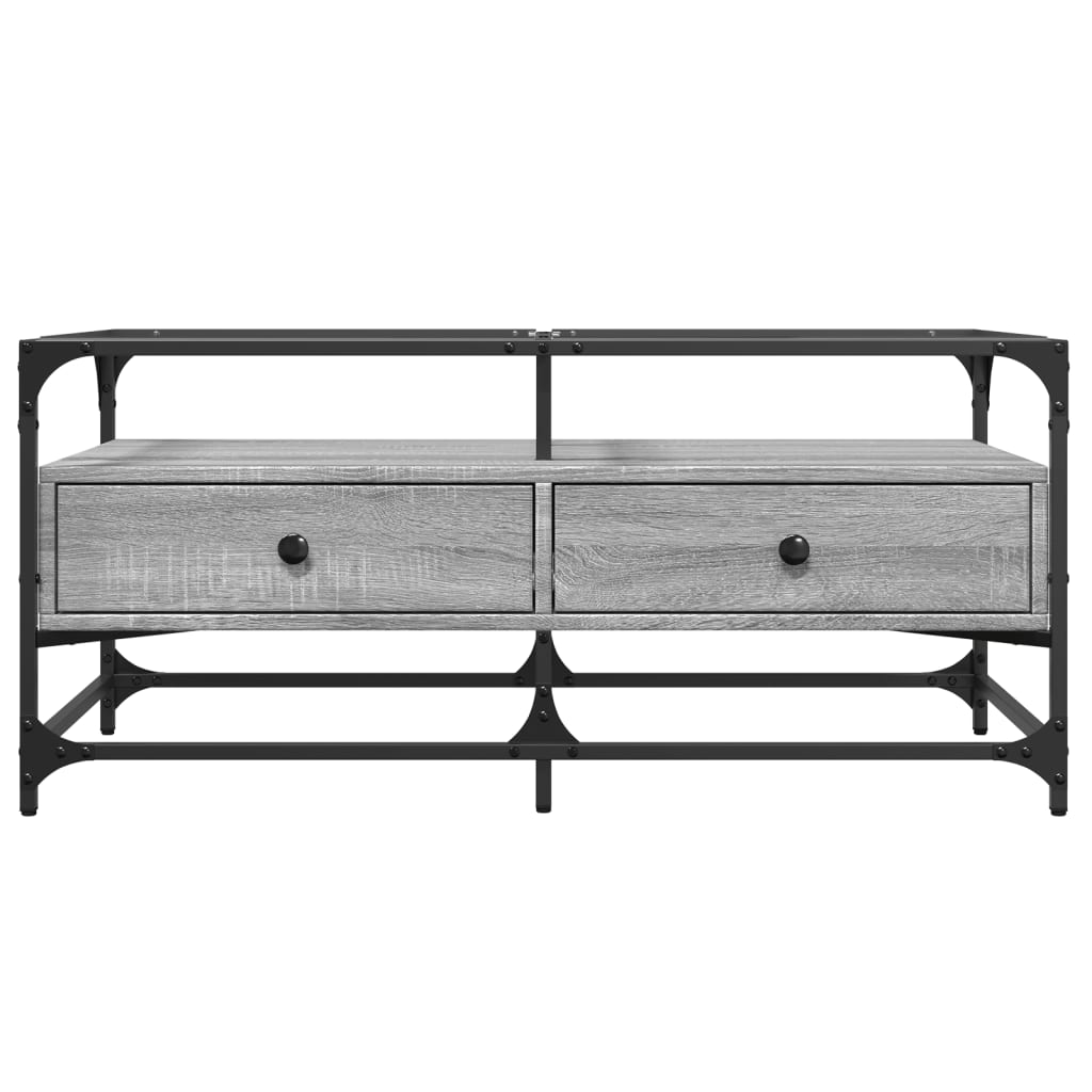 Mesa de centro c/ topo de vidro 98,5x50x45 cm cinza sonoma aço