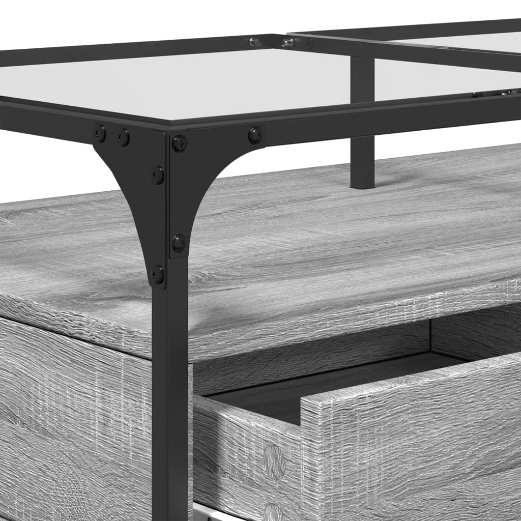 Mesa de centro c/ topo de vidro 98,5x50x45 cm cinza sonoma aço