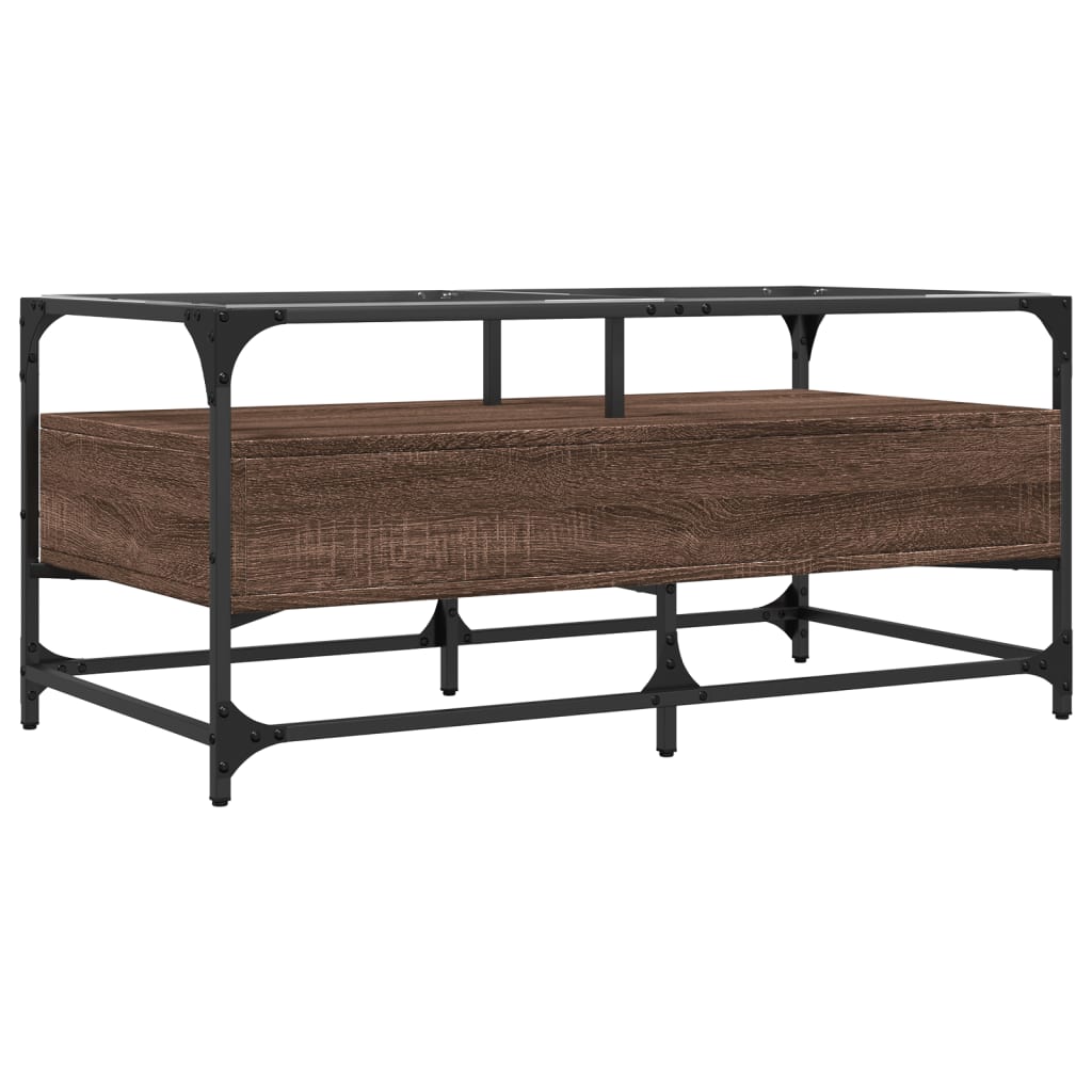 Mesa de centro c/ topo vidro 98,5x50x45cm carvalho castanho aço