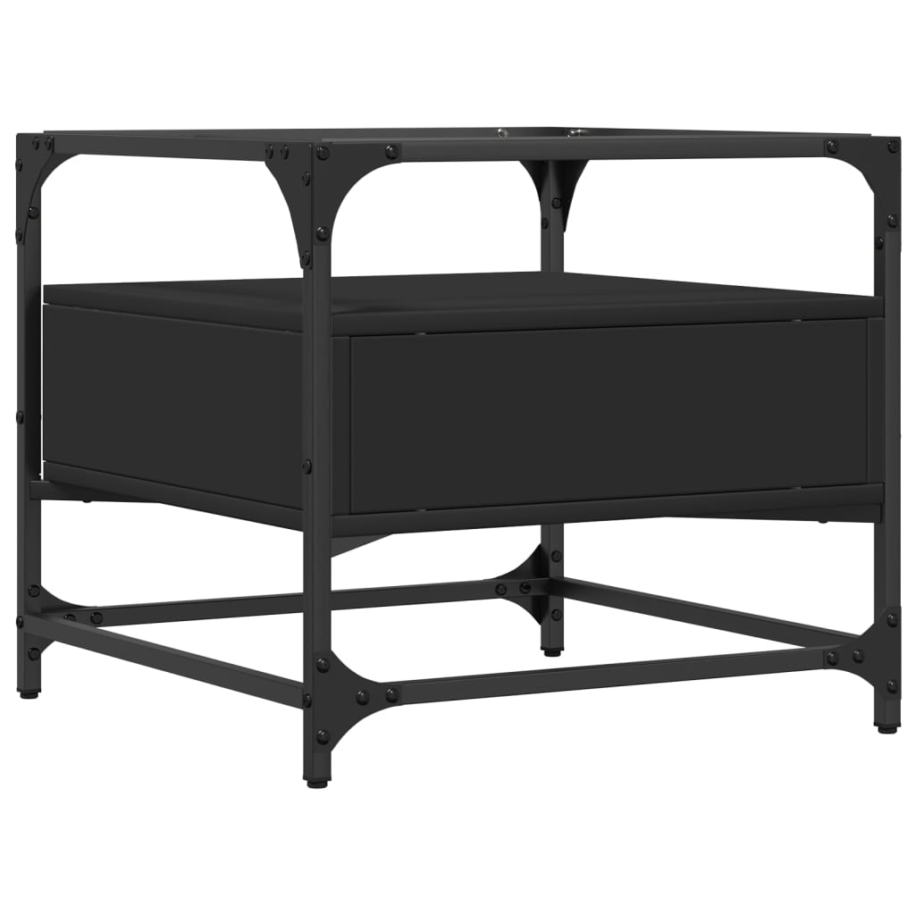 Mesa de centro com topo em vidro preto 50x50x45 cm aço