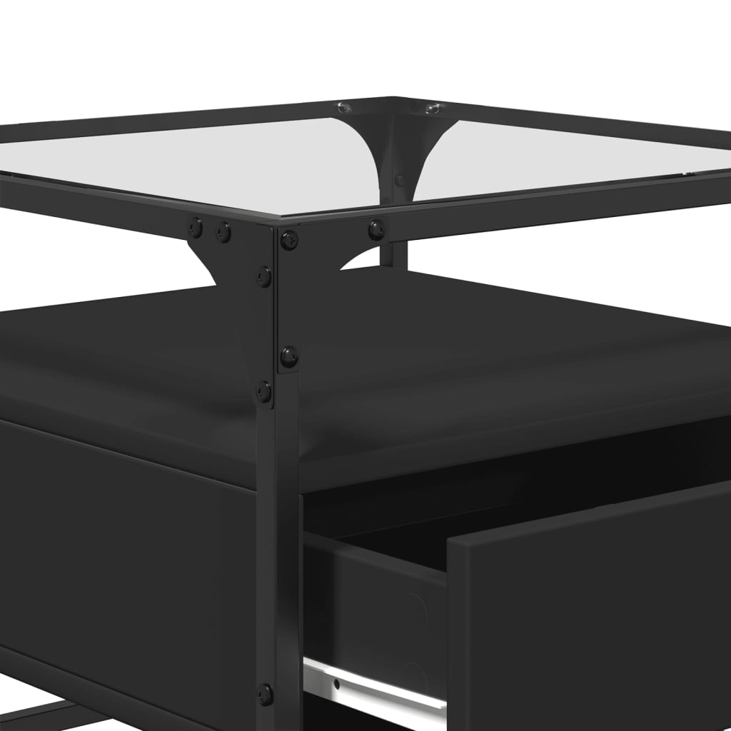 Mesa de centro com topo em vidro preto 50x50x45 cm aço