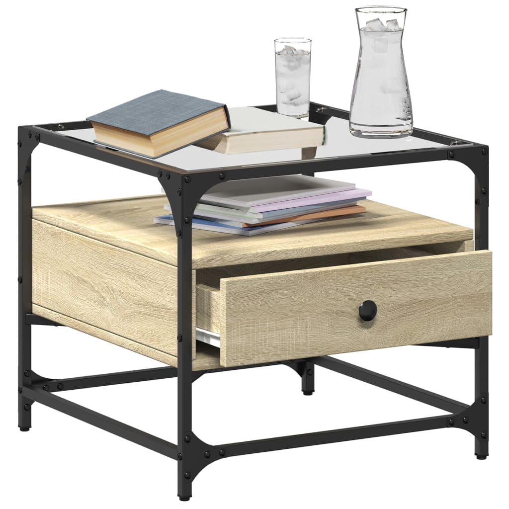 Mesa de centro c/topo de vidro 50x50x45cm carvalho sonoma aço