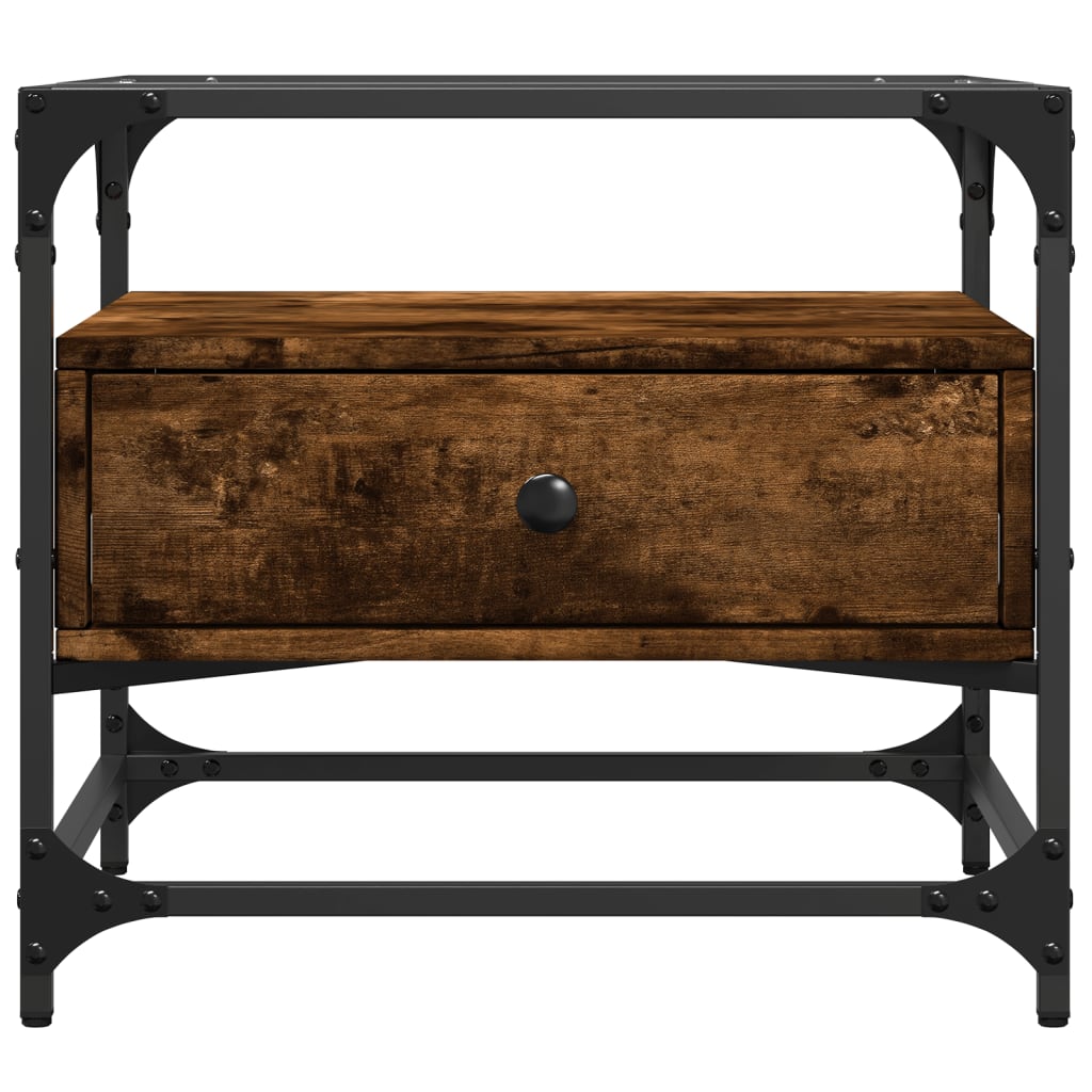 Mesa de centro c/ topo de vidro 50x50x45 cm carvalho fumado aço