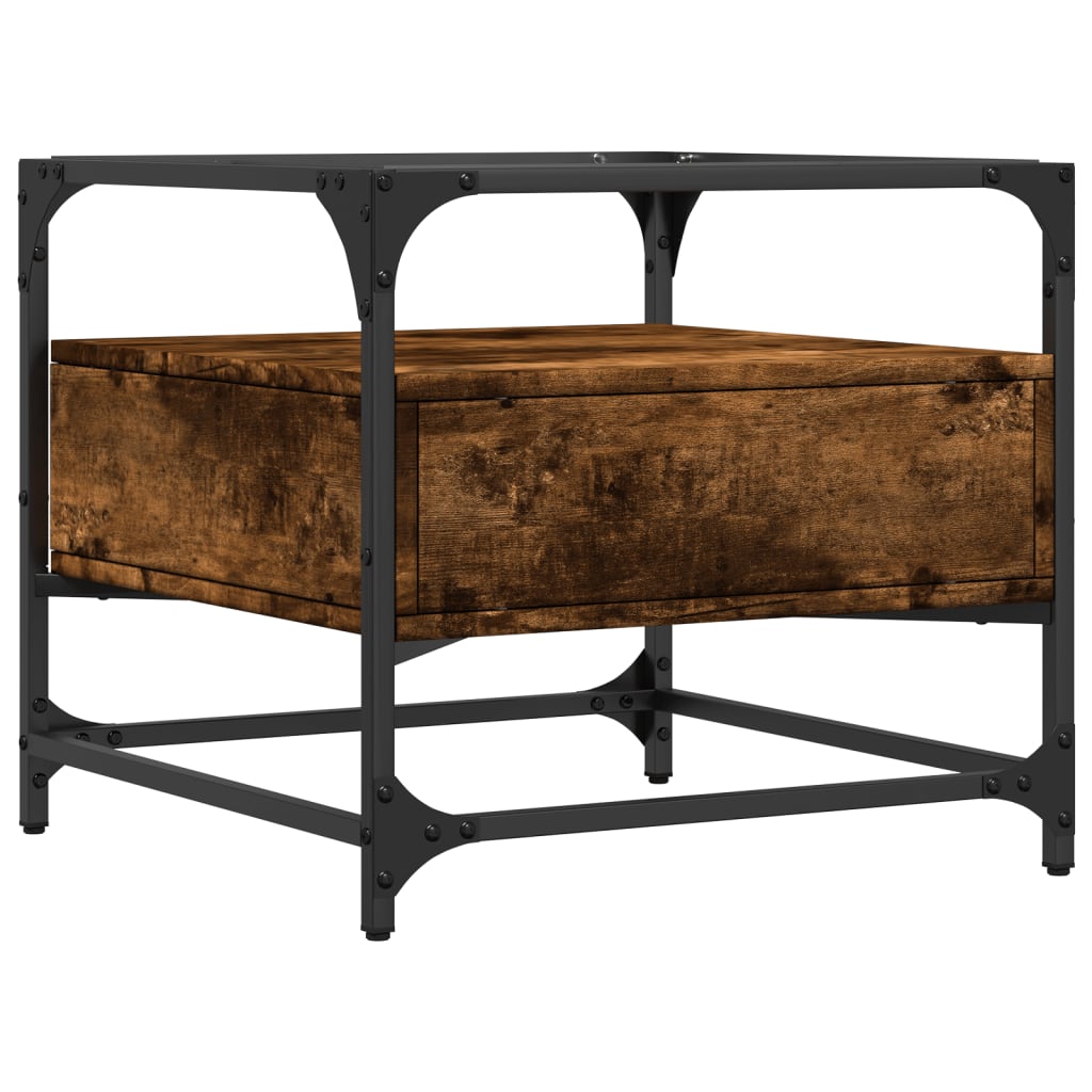 Mesa de centro c/ topo de vidro 50x50x45 cm carvalho fumado aço