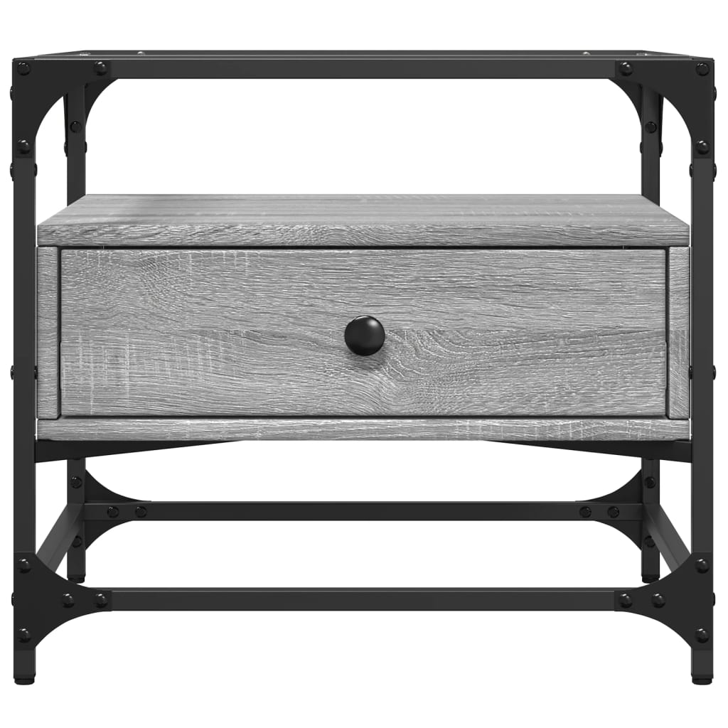 Mesa de centro c/ topo de vidro 50x50x45 cm cinza sonoma aço