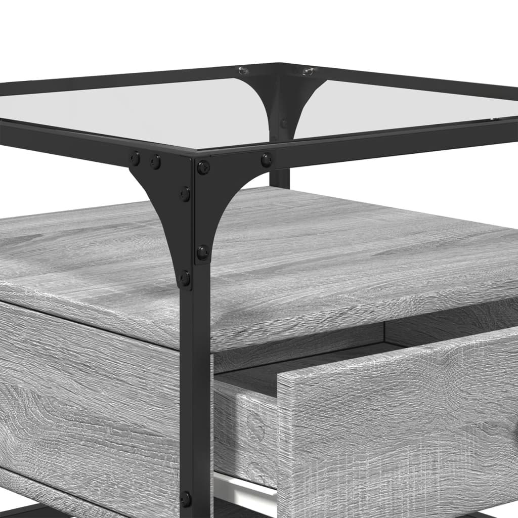Mesa de centro c/ topo de vidro 50x50x45 cm cinza sonoma aço