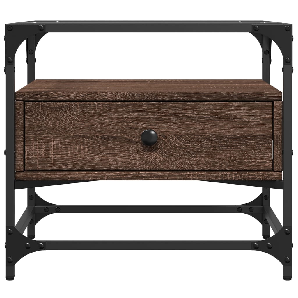 Mesa de centro c/ topo vidro 50x50x45 cm carvalho castanho aço