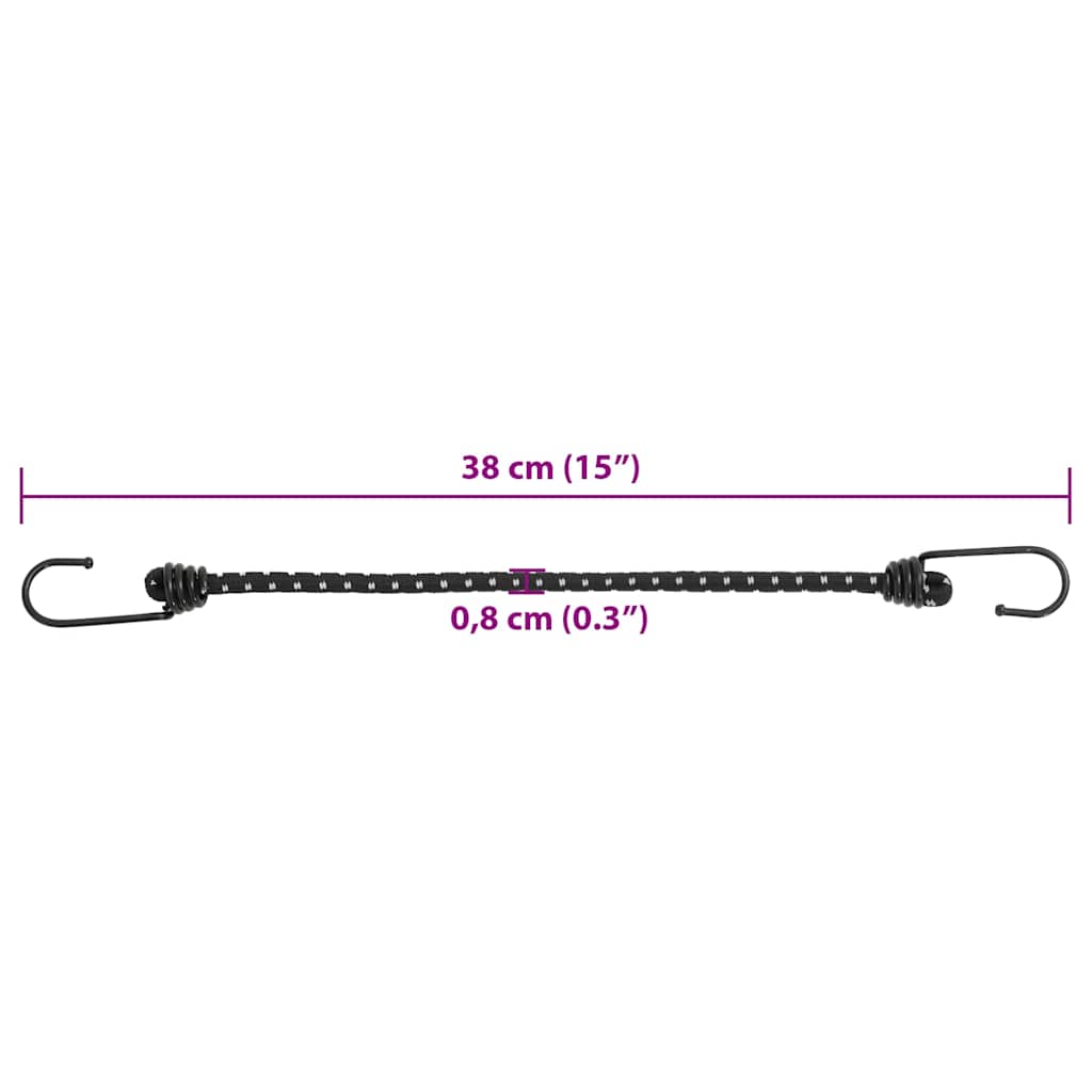 Cordas elásticas c/ faixas refletoras e ganchos 25 pcs 38 cm