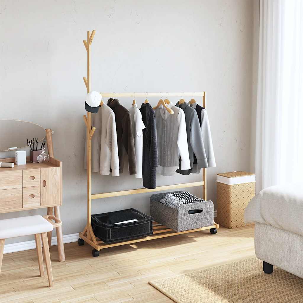 Cabide com ganchos e rodas 100x35x157 cm bambu