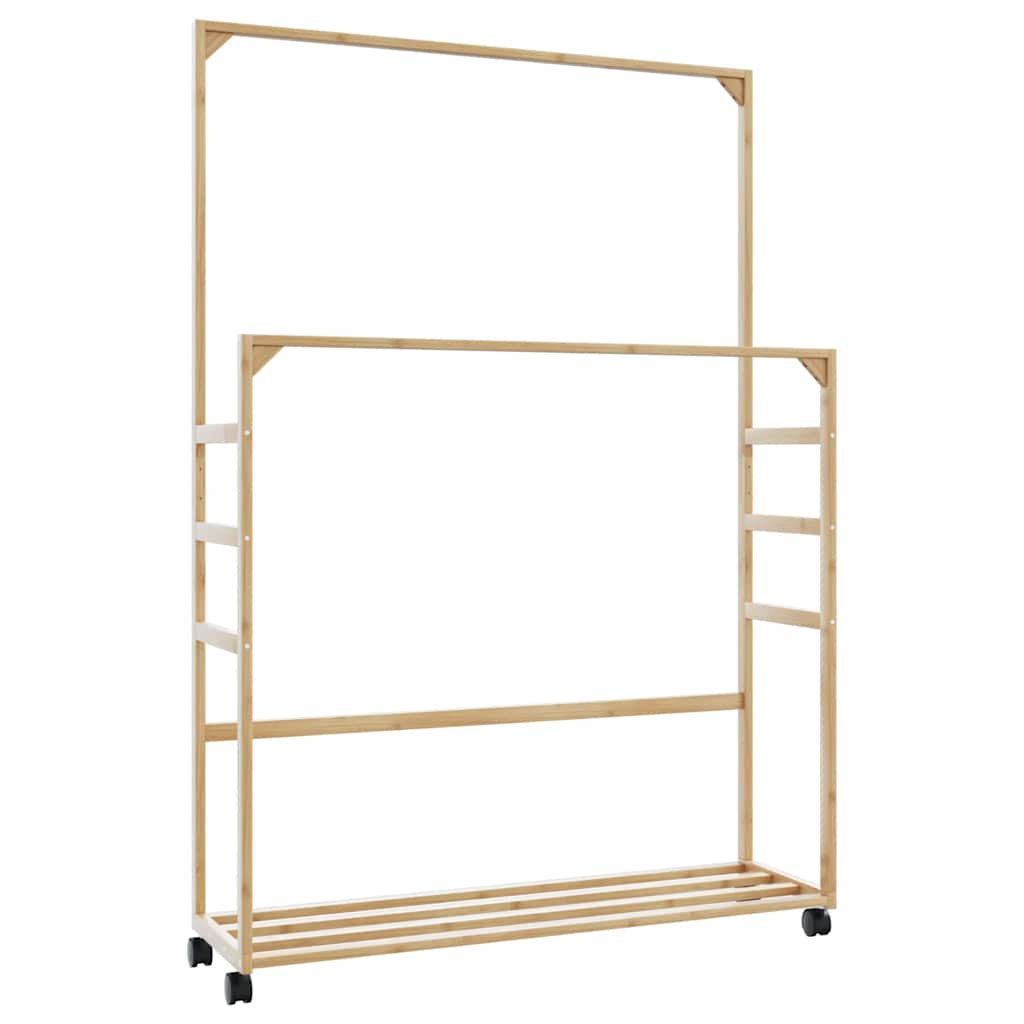 Cabide com prateleiras e rodas 90x35x155 cm bambu