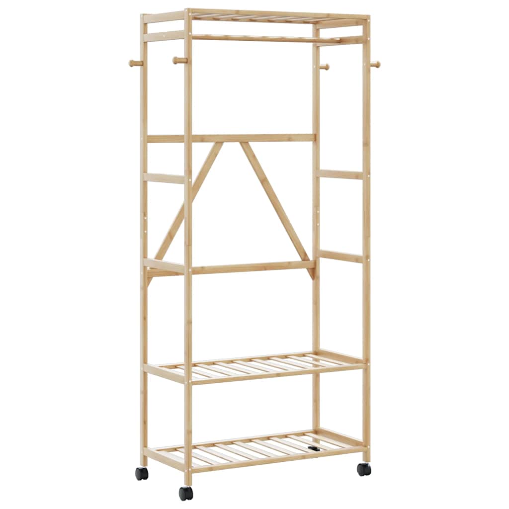 Cabide com prateleiras e rodas 90x40x179,5 cm bambu