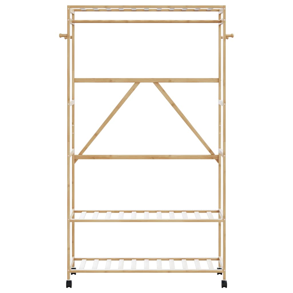 Cabide com prateleiras e rodas 110x40x180 cm bambu