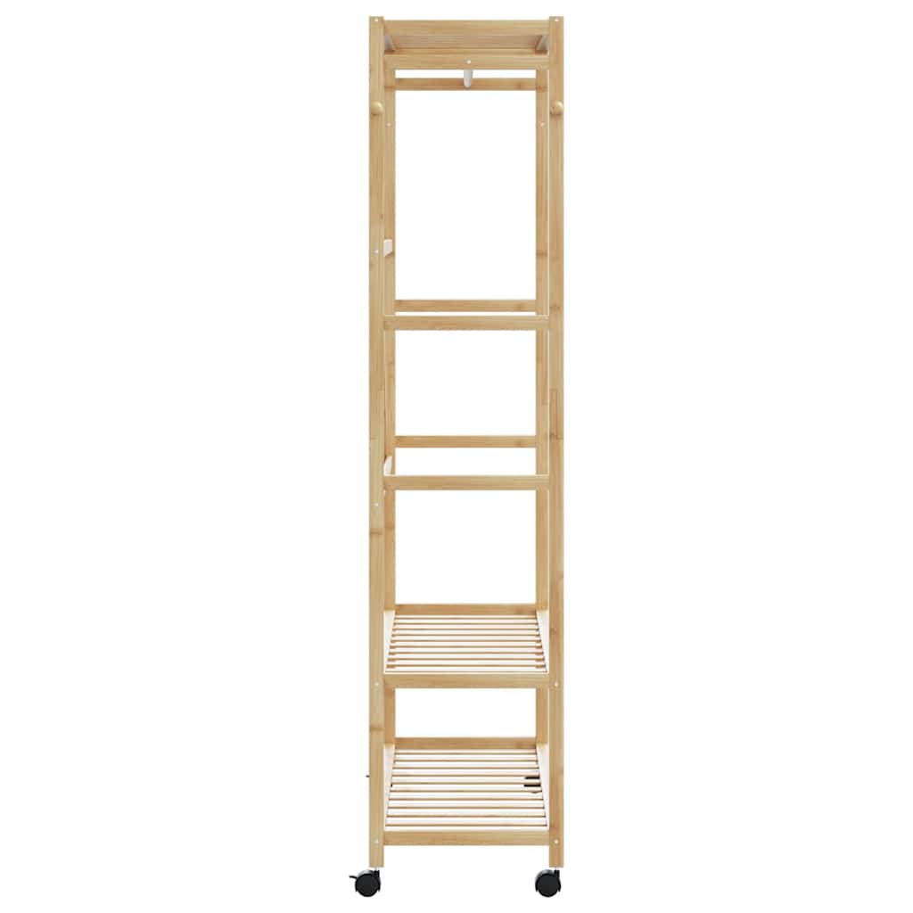 Cabide com prateleiras e rodas 110x40x180 cm bambu