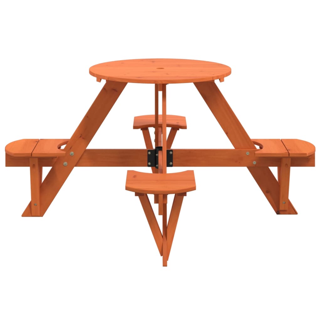 Mesa piquenique redonda p/ 4 crianças madeira de abeto maciça
