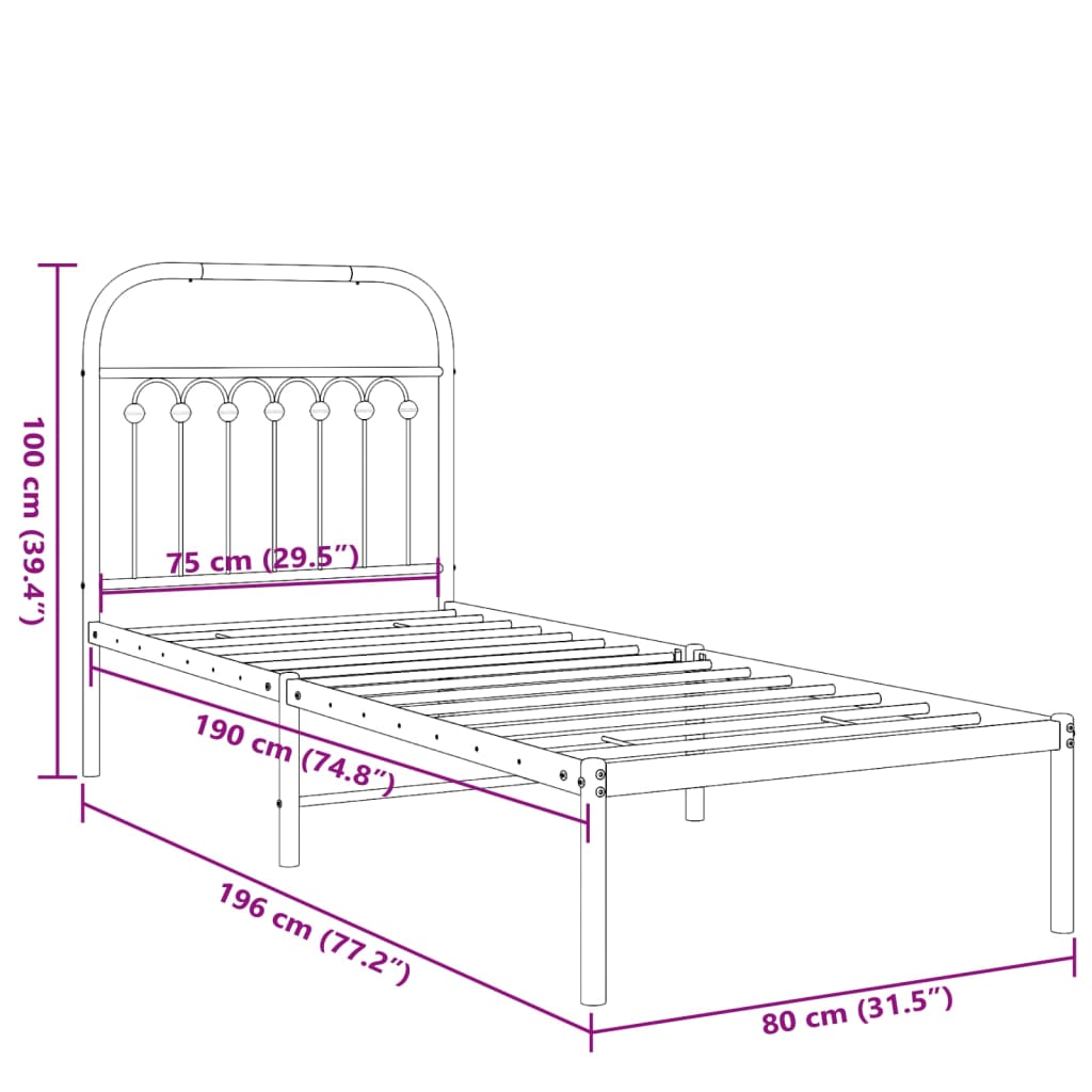 Estrutura de cama sem colchão com cabeceira 75x190 cm branco