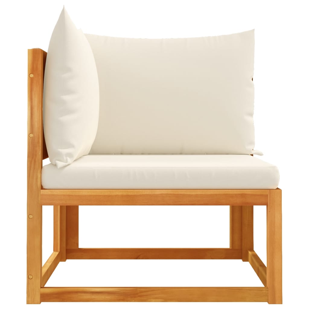 Sofá de canto de jardim com almofadas em madeira de acácia e corda