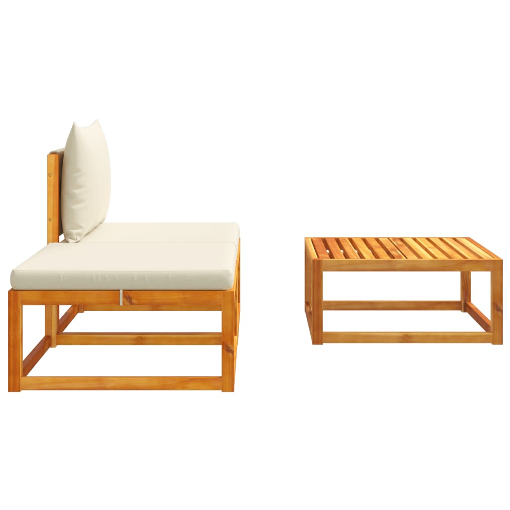 Conjunto de sofás de jardim  de 3 peças com almofadas de madeira de acácia e corda