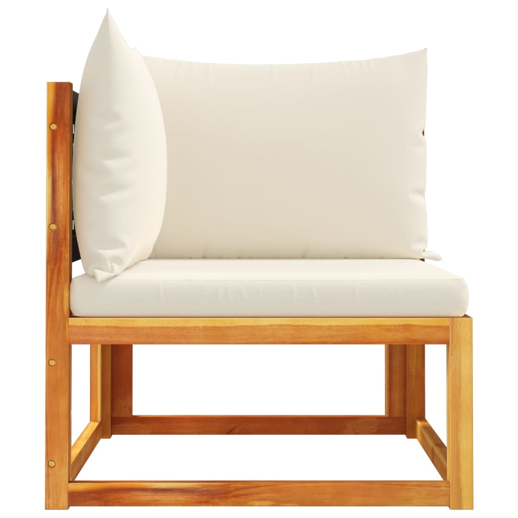 Sofá de canto de jardim com almofadas em madeira de acácia e vime