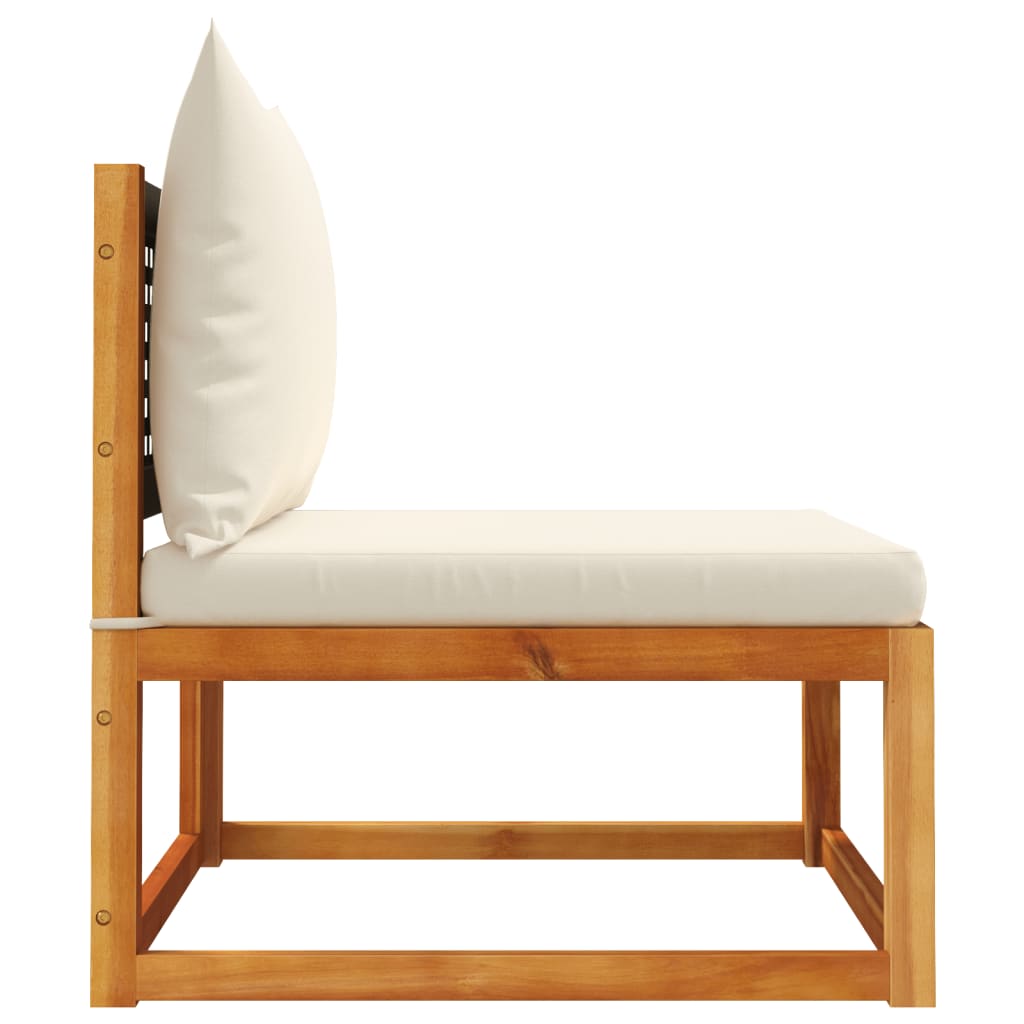 Sofá de jardim  sem braços com almofadas, madeira de acácia e vime