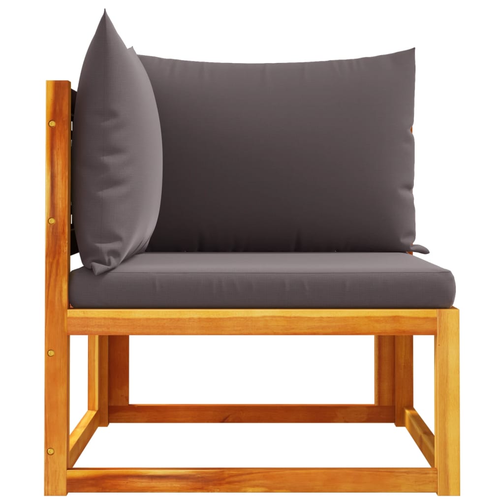 Sofá de canto de jardim com almofadas em madeira de acácia e vime