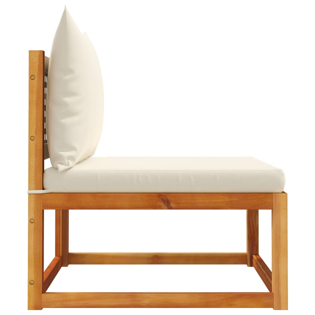 Sofá de jardim  sem braços com almofadas, madeira de acácia e vime