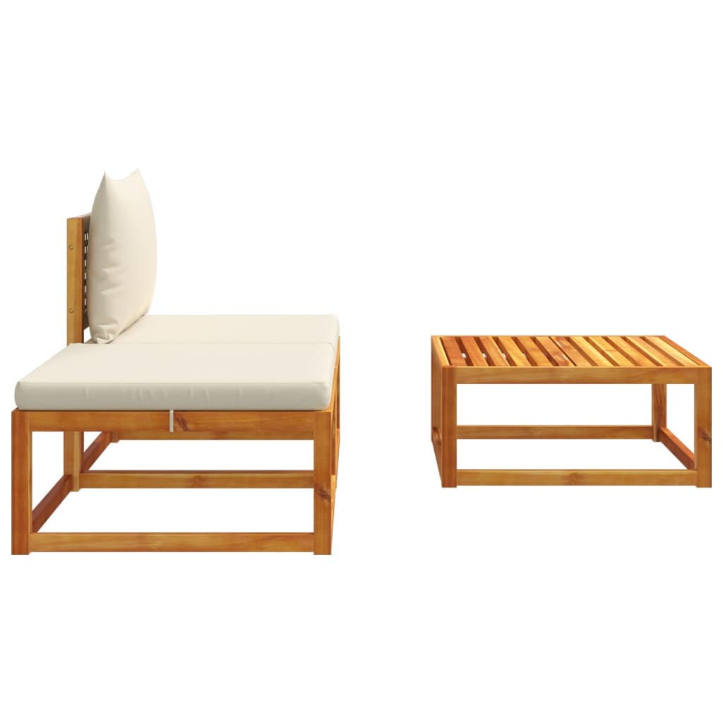 Conjunto de sofás de jardim  de 3 peças com almofadas de madeira de acácia e vime